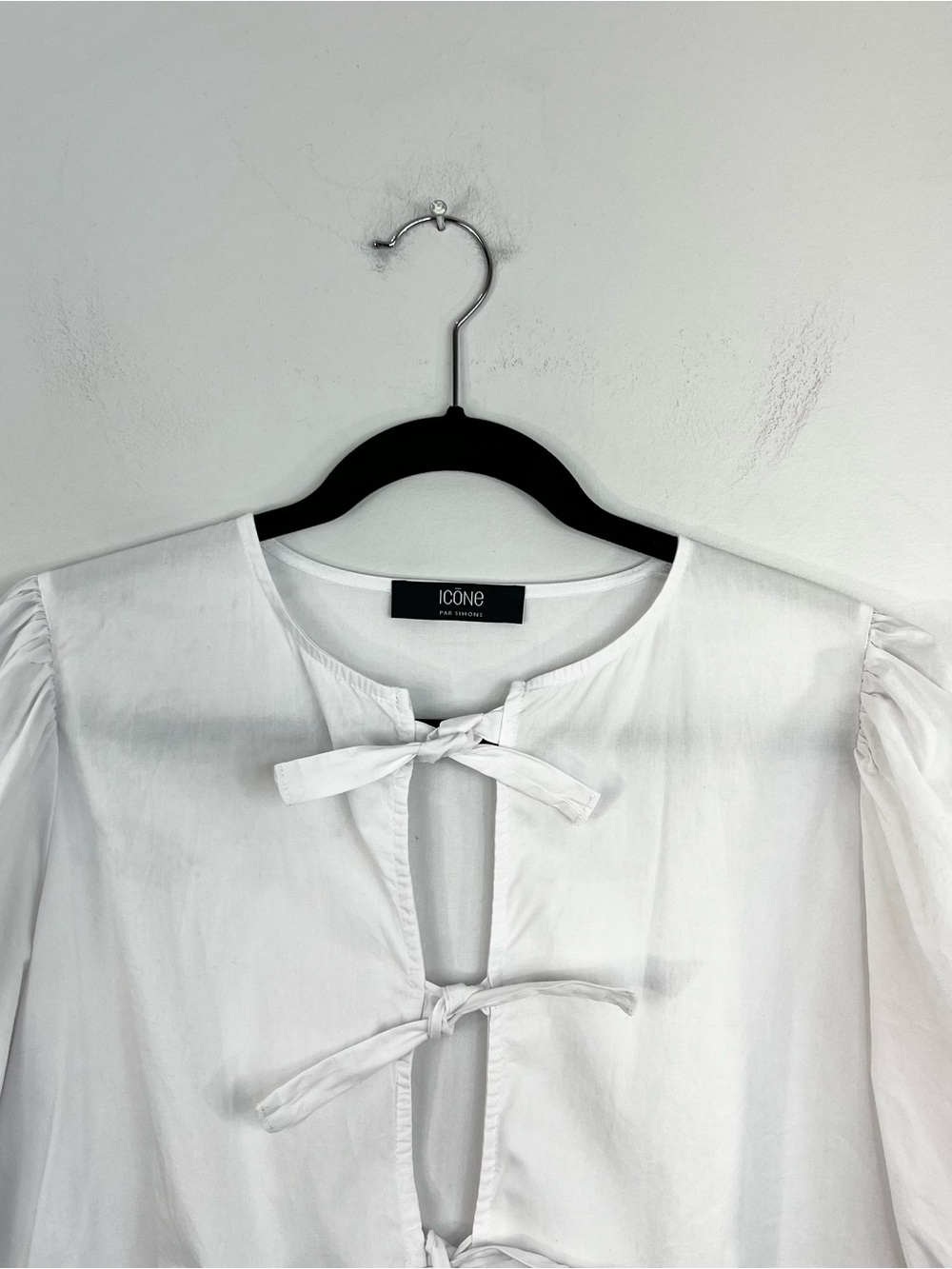 Quiet luxury white tie front puff sleeve boxy oversied peplum statement blouse M - Picture 6 of 14